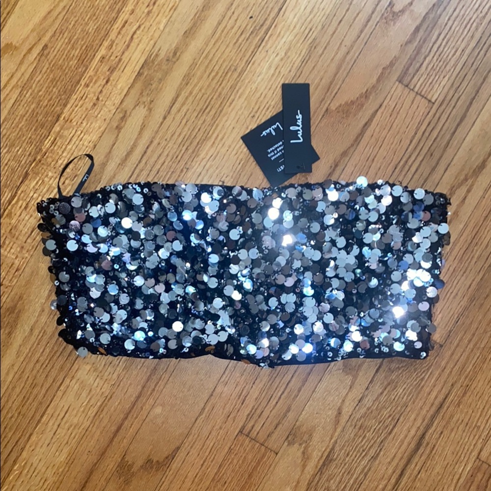 Lulu's Celyse Black and Silver Paillette Sequin Tube Top XL